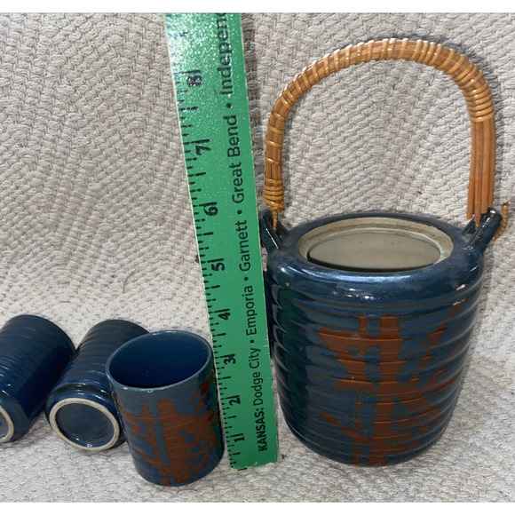 Vintage Otagiri OMC Stoneware Saki Cups Teapot Set of 4 Missing Top - Picture 11 of 12